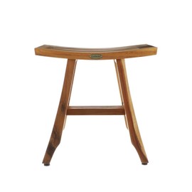 EcoDecors® Satori® 18" Teak Wood Shower Bench in EarthyTeak Finish, Fully Assembled, Compact Bath Seat for Indoor & Outdoor Use
