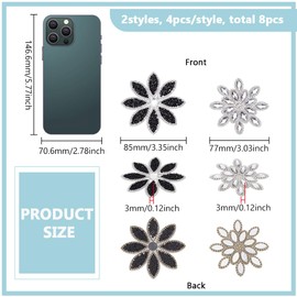FINGERINSPIRE Pack of 8 2 Styles Flowers Hotfix Rhinestone Appliques for Iron-On Transparent Snowflakes Rhinestone Patches Hot Melt Black Floral Pattern Sewing Decoration for DIY Wedding Dress