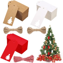 150PCS Christmas Tree Gift Tags for Presents White Red Brown Labels Tags with String Christmas Labels Tags for Presents Large Kraft Paper Gift Tags Xmas Gift Tags Labels for Present Parcel Tags Labels