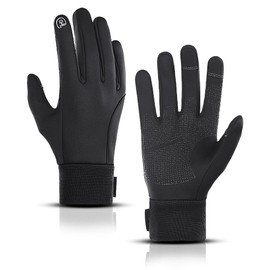 LERWAY Winter Warm Gloves, Touchscreen Gloves Windproof Water-Resistant Thermal Non-slip MTB Gloves Black for Men Women Running Driving Cycling Climbing Hiking Skiing (Black-L)
