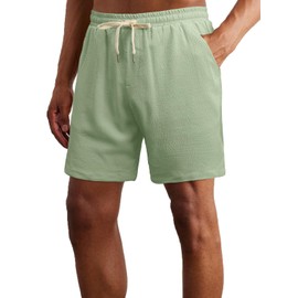 PLEPAN Running Shorts for Men Lightweight Summer Beach Shorts Elastic Waist Drawstring Stretch Seersucker Textured Casual Shorts Light Green,US 36 (Large)
