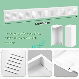 Gandeer 5 Ft Baseboard Heater Cover with Left and Right End Caps White Baseboard Radiator Covers for Bathroom Hydronic System