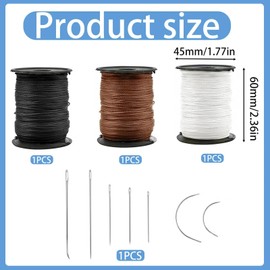 3 Pcs Heavy Duty Nylon Thread and Needle Kit, Strong Sewing Thread with 7 Large Eyes and Hand-Sewn Stitches for DIY Leather Hand Stitching, Canvas Repair, Upholstery, Carpet, Luggage, Outdoor Awnings
