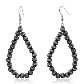 Navajo Pearl Earrings for Women Western Cowgirl Pearl Beaded Earrings Bohemian Vintage Drop Earring Statement Teardrop Navajo Dangle Earring Boho Cowboy Jewelry (black)