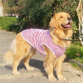 ANIAC Summer Dog Shirt for Large Dogs Girl Boy Red White Striped Cotton Doggy T-Shirt Breathable Basic Tank Top Sleeveless Doggy Vest Cooling Pet Clothes for Big Dog 66-83 LB (Red-1, 7XL)