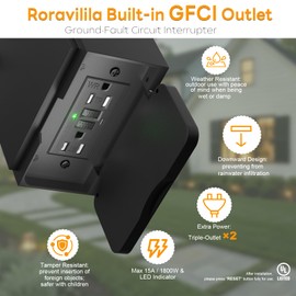 Roravilila Dusk to Dawn Outdoor Lighting with GFCI Outlet, 17 Inch Large Porch Light Lantern Modern Black Outdoor Sconce Lighting IP65 Waterproof Outside Light Wall Mounted Exterior Carriage Light E26