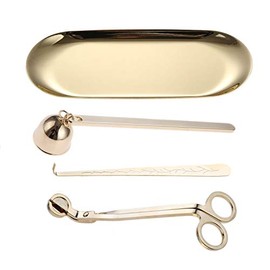 MUXSAM 4 in 1 Candle Accessory Set, Candle Wick Trimmer, Candle Snuffer, Wick Trimmer, Candle Wick Dipper, Storage Tray Plate, Candle Care Tools Gifts for Candle Lovers(Gold)