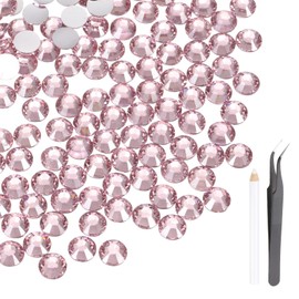 MECCANIXITY 400 Pcs Flatback Crystal Rhinestones, Resin Crystal Gems with Tweezer Dotting Pen Non Hotfix for Bedazzling Tumblers Mugs Bottles Nail DIY Crafts(SS30 6mm, Pink)
