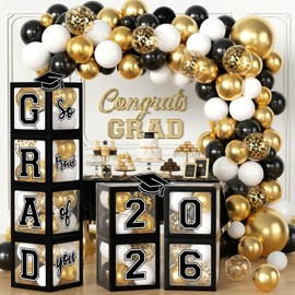 Graduation Decorations 2026, Graduation Party Decorations Graduation Balloons Arch Kit Boxes With 134Pcs Balloons, Letters 2026 Grad for Middle School High School College ect.