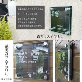 Pre-image confirmation service included; Super strong double-sided tape included; Clear acrylic glass, doorplate, 3D dimension, glass-like, cosmetic screws, detached apartments, entrance, 24 designs,