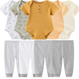 Kiddiezoom Baby Layette Set Baby Boys' 9-Piece Bodysuits Pants Set Toddler Girl Boy Unisex Baby Gift Sets