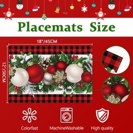 Bloss Christmas Placemats Set of 6,Red and Black Buffalo Check Plaid Christmas Table Place Mats,12x18 Inch Winter Xmas Holiday Kitchen Dining Tables Mats Set of 6 for Indoor Outdoor Home Party Decor