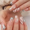 Christmas Press on Nails Medium Coffin Winter French Tip Fake