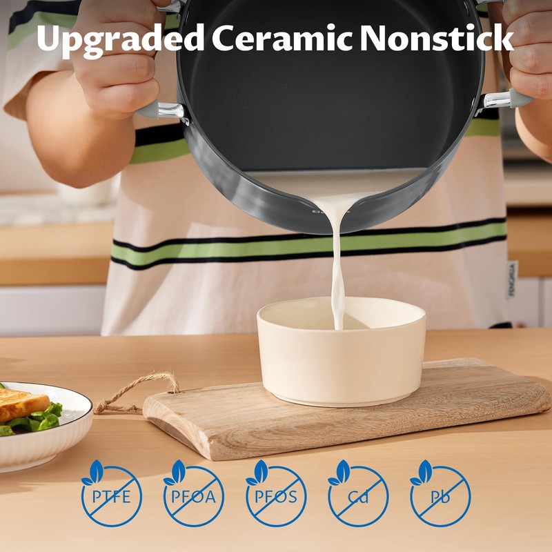 6 Quart Nonstick Stock Pot with Lid, BEZIA PFAS-Free Ceramic