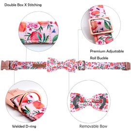 Lionheart glory Dog Collar with Bow Tie Pink Peach Dog Collar Girls Soft Durable Adjustable Collar Bows Spring Collar Dog Bow for Small Dogs