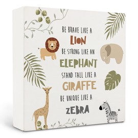 Qvapt Woodland Nursery Wood Box Sign, Woodland Nursery Desk Decor, Safari Animal Nursery Decor, Woodland Nursery Decor Gifts, 5x5 Inches