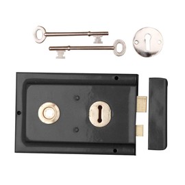 Renovators Supply Manufacturing Victorian Steel Rim Door Lock 4 in x 6 1/8 in Black Steel Door Lock Hardware