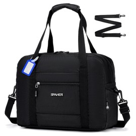SPAHER British Airways Cabin Bag 40x30x15 Foldable Travel Duffle Weekend Gym Bags for Women Men Waterproof Overnight Hospital Holdall Bag Handbag Small Carry on Underseat Hand Luggage, Black