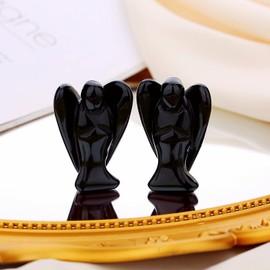XIANNVXI Black Obsidian Crystal Angel Figurine Decor Guardian Angels Black Ornament Healing Crystal Gemstone Angel Statue for Cute Table Decoration Desk Decor 1.5"