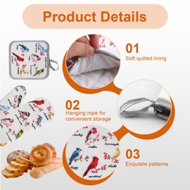 Oven Mitts & Pot Holders Set - 536°F Heat Resistant BBQ Gloves with Non-Slip Grip - Extra Long 11 Inch Quilted Cotton Oven Gloves for Cooking, Baking, Grilling (Vintage Floral Bird Design)