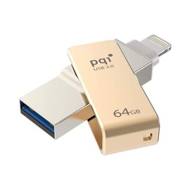 PQI Iconnect Mini 64 GB Mobile Flash Drive for Apple devices, USB 3.0, Gold (6I04-064GR2001)