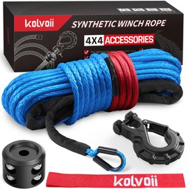 Kolvoii Synthetic Winch Rope Kit, 1/4" x 50ft 9,650lbs Winch Cable with Steel Hook, Winch Line Stopper and Safety Pull Strap for ATV UTV Off-Road Vehicle etc (Blue Rope, Black Hook)