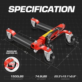 DNA MOTORING 2pcs Car Wheel Dolly Jack Set Hydraulic 1500 lbs Car Skates, 9'' Wheel Vehicle Positioning Jack, Heavy Duty Rollers with Ratcheting Foot Pedal for Tire Auto Repair Moving, TOOLS-00758