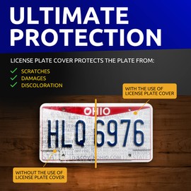 License Plate Set - Front & Back License Plate Protector Fastening to Frames - Automotive Exterior Car & Truck Accessories - 6X12 Inches License Plate Shield