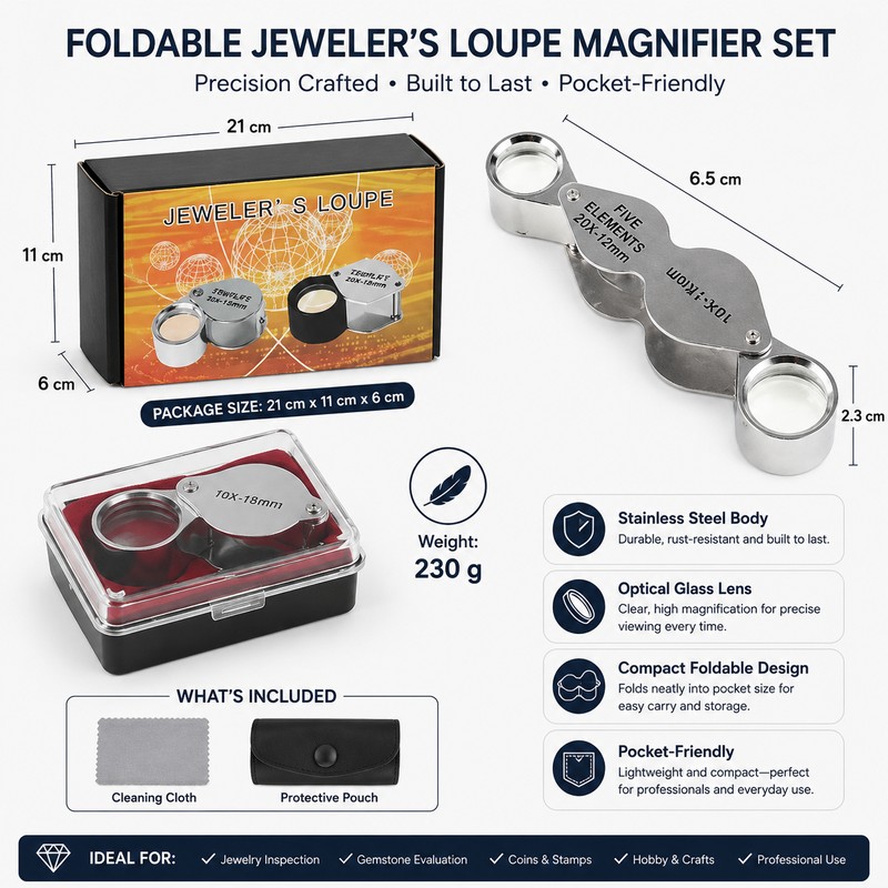 2-Piece Folding Jeweler’s Loupe Magnifier Set – 10X & 20X