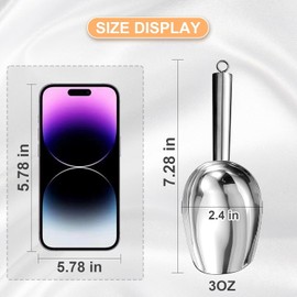 Metal Ice Scoop，Kitchen Ice Scooper for Ice Maker,Stainless Steel Small Ice Scooper for Freezer，Kitchen Gadgets Cookie Flour Pet Dog Food Scoop (Silver, 3 OZ)