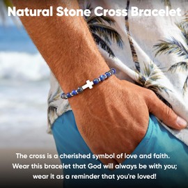 FLHEART Gift for Men Cross Boho Bracelets for Men Women, Beaded Chain Stainless Steel Cross Charms Men's Bracelet Faith Religious Easter Catholic Christian God Jesus Communion Baptism Jewelry Gift