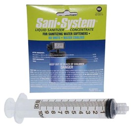 Sanitizing Maintenance Kit for Reverse Osmosis Tanks Comes with a 10cc Syringe, a Pressure Gauge, RO Unit Sanitizer, 2 Quick disconnects, and 2 Coupling Inserts. (3/8" Tank Lines and 1/4" Feed line)