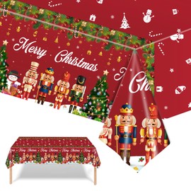 2 Pack Christmas Tablecloths Plastic Rectangle Table Covers,137*274cm Red Nutcracker Xmas Tablecloth Large Christmas Party Table Cloth for Christmas Party,Winter Holiday,Christmas Table Décor