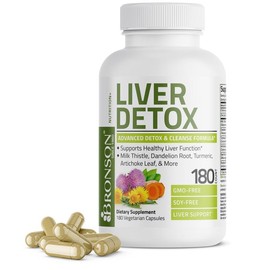 Bronson Liver Detox Advanced Detox & Cleansing Formula Supports Health Liver Function with Milk Thistle, Dandelion Root, Turmeric, Artichoke Leaf & More, Non-GMO liver health - Size: 180 Count