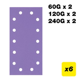 Trend 115 x 230 mm Half Sheet Sanding Pads, 60/120/240 Grit, 6 Pack, Film Abrasive for Dust-Free Smoothing and Finishing, AB/HLF/M6
