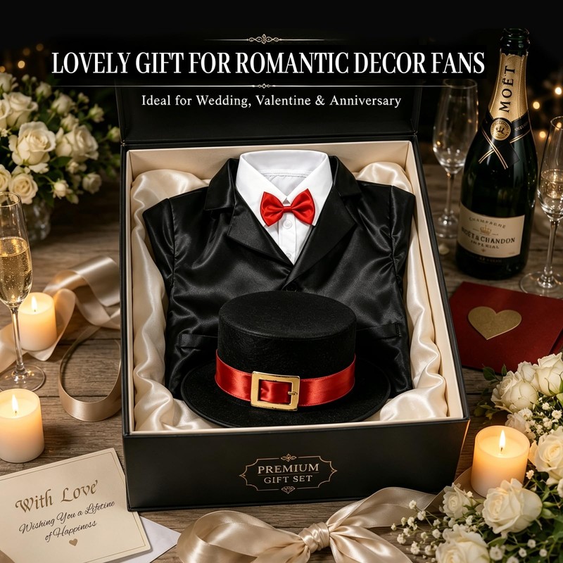 Porch Goose Outfit for 23"Statue, Black Groom Suit with Hat