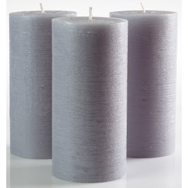 Set of 3 Grey Pillar Candles 3" x 6" Gray Unscented Dripless for Weddings Home Decoration Relaxation Spa Church