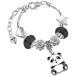 Sparkly Black Crystal and Silver Plated Panda Charm Bracelet with Gift Box Set Birthday Gifts and Birthday Jewellery for Women