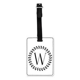 Gift Base Letter W Floral Wreath Alphabet Visual Luggage Tag with Black Strap