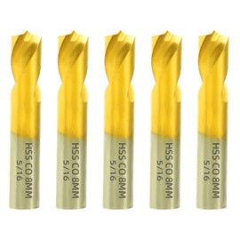 RENYU 5Pcs Cobalt Spot Weld Drill Bit Set Kit, Titanium Coated High Speed Cobalt Steel Weld Cutter Drill Bit Weld Removal Tool 5/16-inch (8mm)