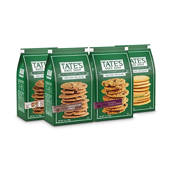 Tate's Bake Shop Cookies Variety Pack, Oatmeal Raisin Cookies, Chocolate Chip Cookies, White Chocolate Macadamia Nut Cookies & Chocolate Chip Walnut Cookies, 4 - 7 oz Bags