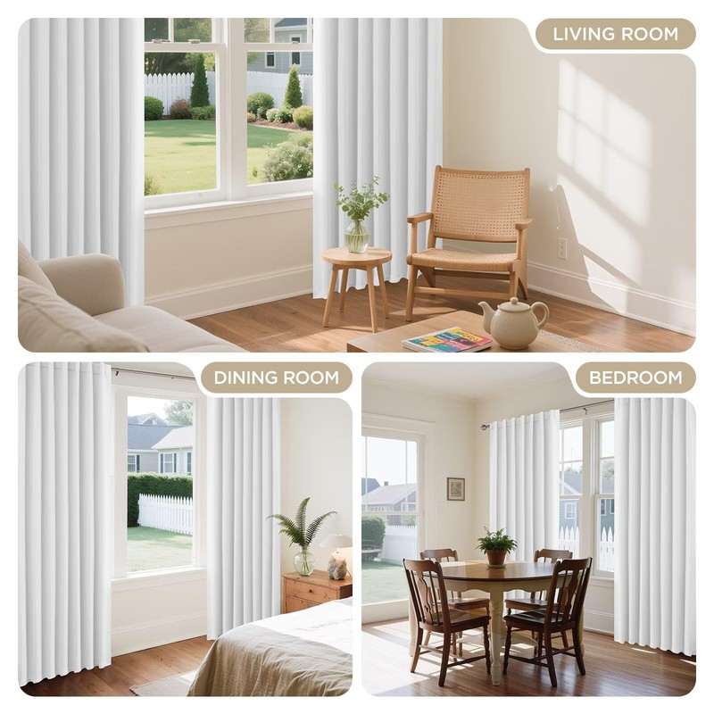 Joydeco 90 Inch 60% Blackout White Curtains 2 Panels, Elegant