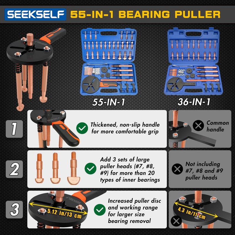 55-in-1 Bearing Puller Kit, Blind Hole Bearing Puller Set, Inner