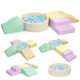 Hoohtoot Foam Climbing Blocks for Toddler: with 4-Piece PU Leather Climbing Toys and a Ball Pit - Foam Ball Pit for Toddlers - Climbing Toys Indoor for Kids Crawling (Yellow Climbing Blocks)