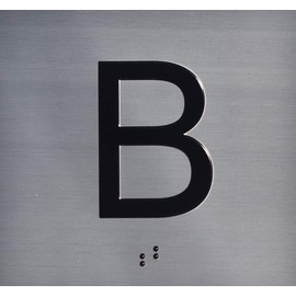 B Floor Elevator Jamb Plate Sign (Basement Floor) Letters & Grade 2 Braille - Includes Red Adhesive Pad For Easy Installation (4" W X 4" H,Silver/Brush Silver, Tacticle Sign) - The Sensation Line