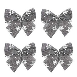 DARO DEKO Jute Bow Grey/White with Snowflakes 12 x 12 cm Set of 4