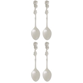 Fino Demi Spoon, Stainless Steel, Rose Design, For Everyday Coffee, Desserts, Entertaining, and Holiday Dining, Set Of 4