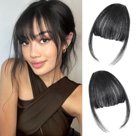 Flequillos Postizos, Postizo Pelo Clip de Flequillo Flequillos de Extensiones Natural Clip Una Pieza Clip in Fringe Bangs Clip en Flequillo Francés Hair de Cabello Extensiones de Cabello Clip Prótesis Capilar para Mujer (Negro)