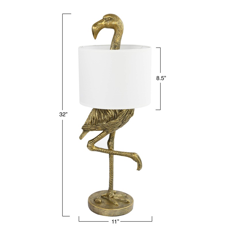 Creative Co-Op Resin Flamingo Table Lamp with Linen Shade, Gold