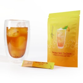 Sipology: Naturally Sweet Iced Tea - Tangy Peach - 10 Pack Sticks - Instant Black Tea Powder, Natural Caffeine, Refreshing Cold Drink, Organic Stevia